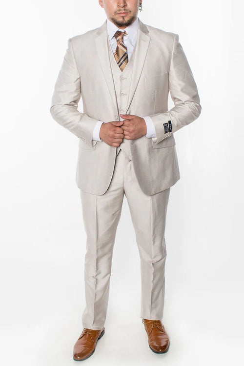 3 Piece Textured Suit - Beige (188907)