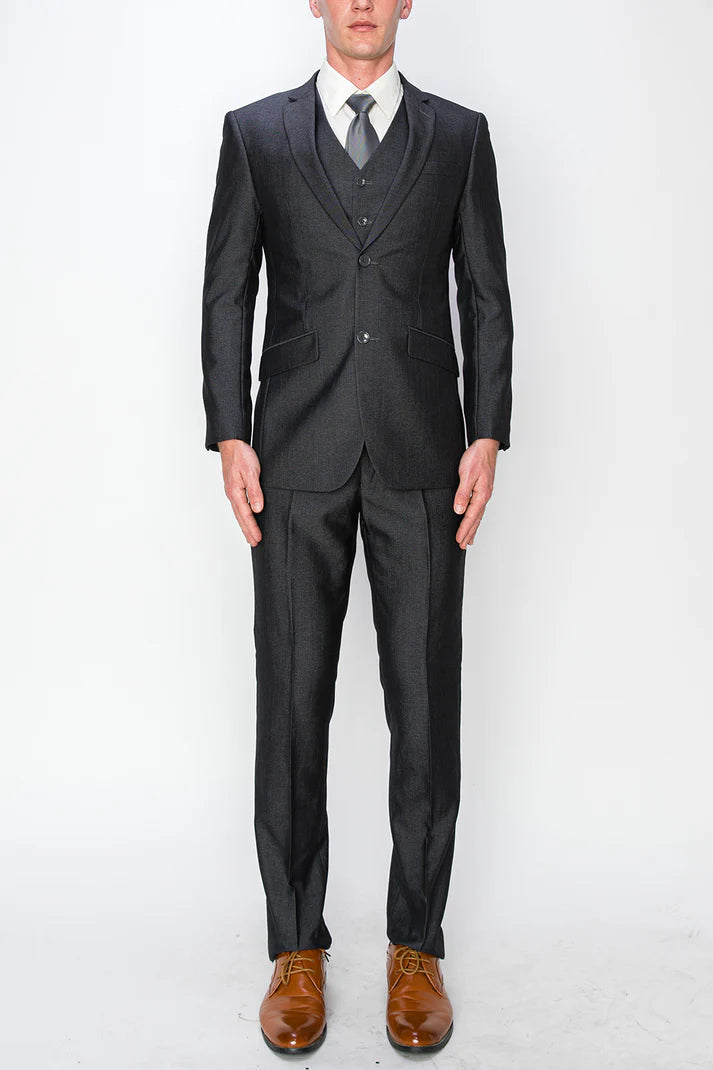 3 Piece Textured Suit - Charcoal (230305)