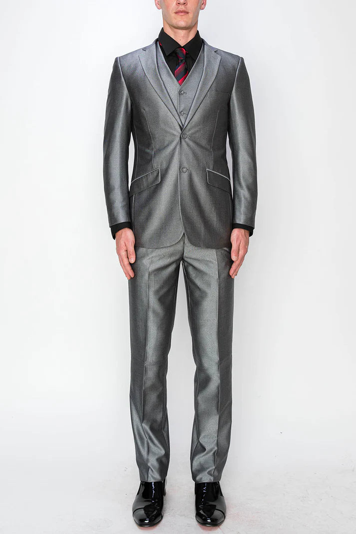 3 Piece Textured Suit - Grey (107605)