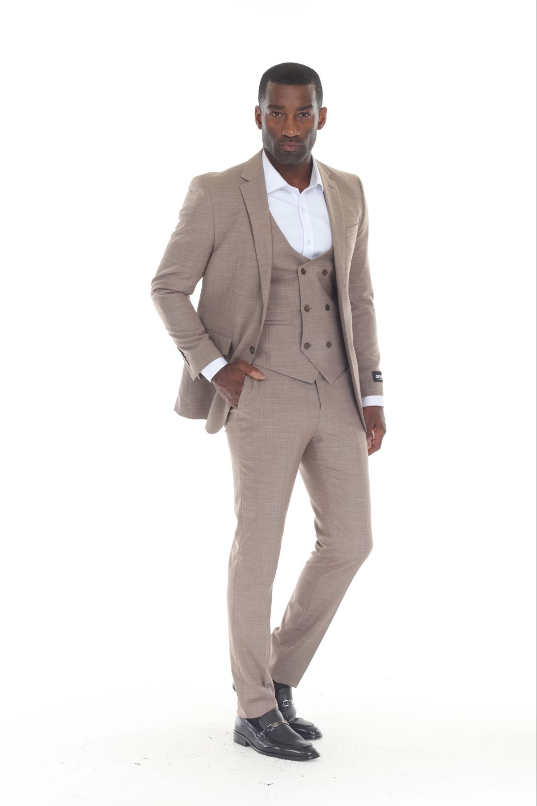 Check out new 3 pieces Slim Fit Mocha Suit Jacket, Double Breast Vest, Expandable Pants active 2 way Stretch Fabric