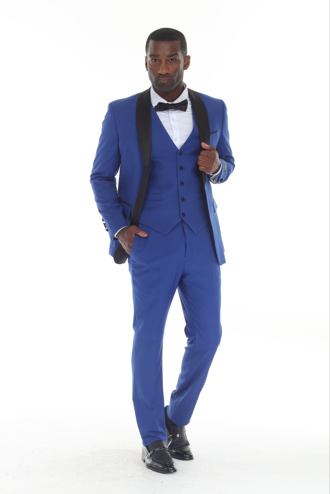 Check out new 3 pieces Slim Fit Royal Blue  Shawl lapel Tuxedo