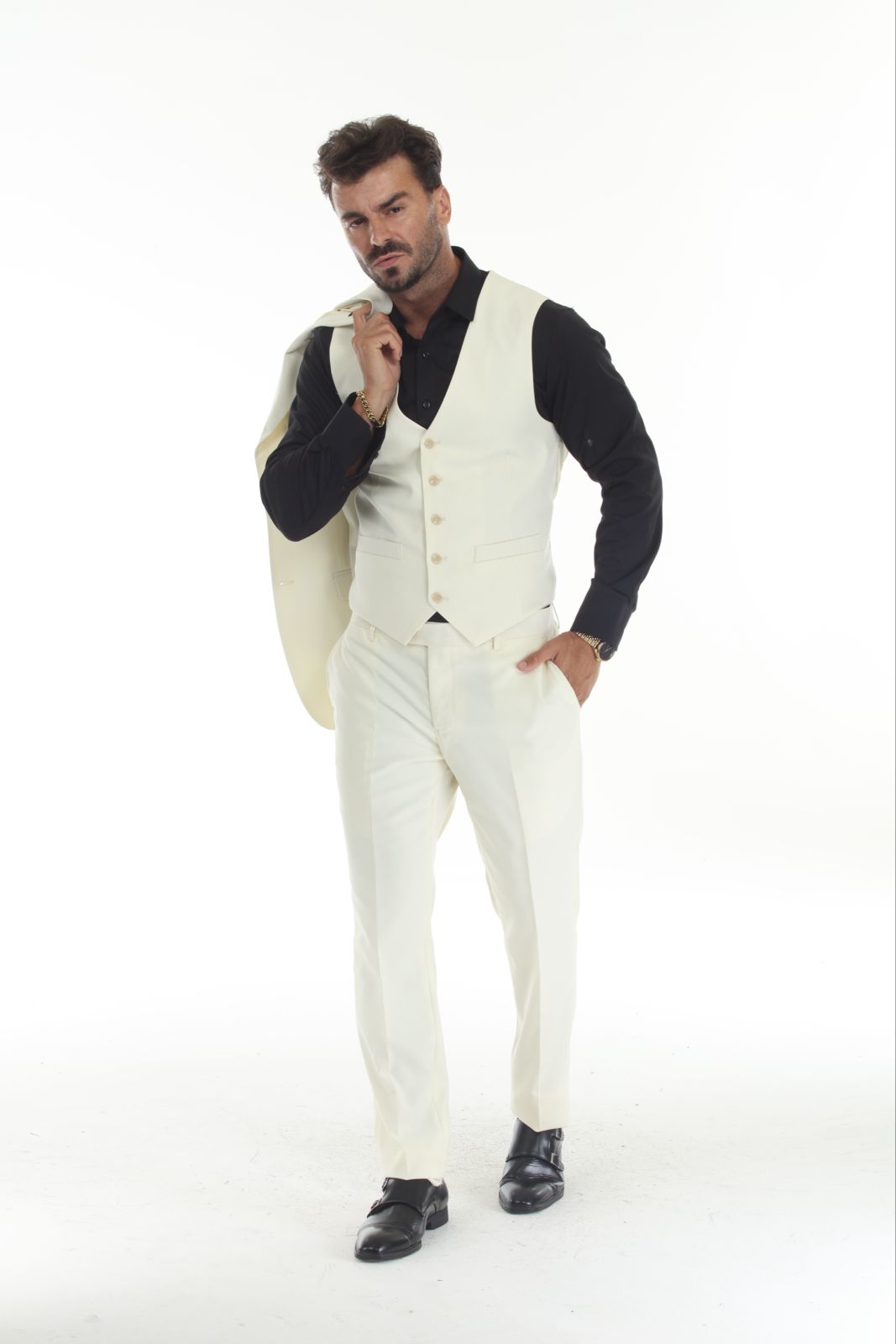 Check out new 3 pieces Slim Fit Ivory Suit all size available 34S-60R