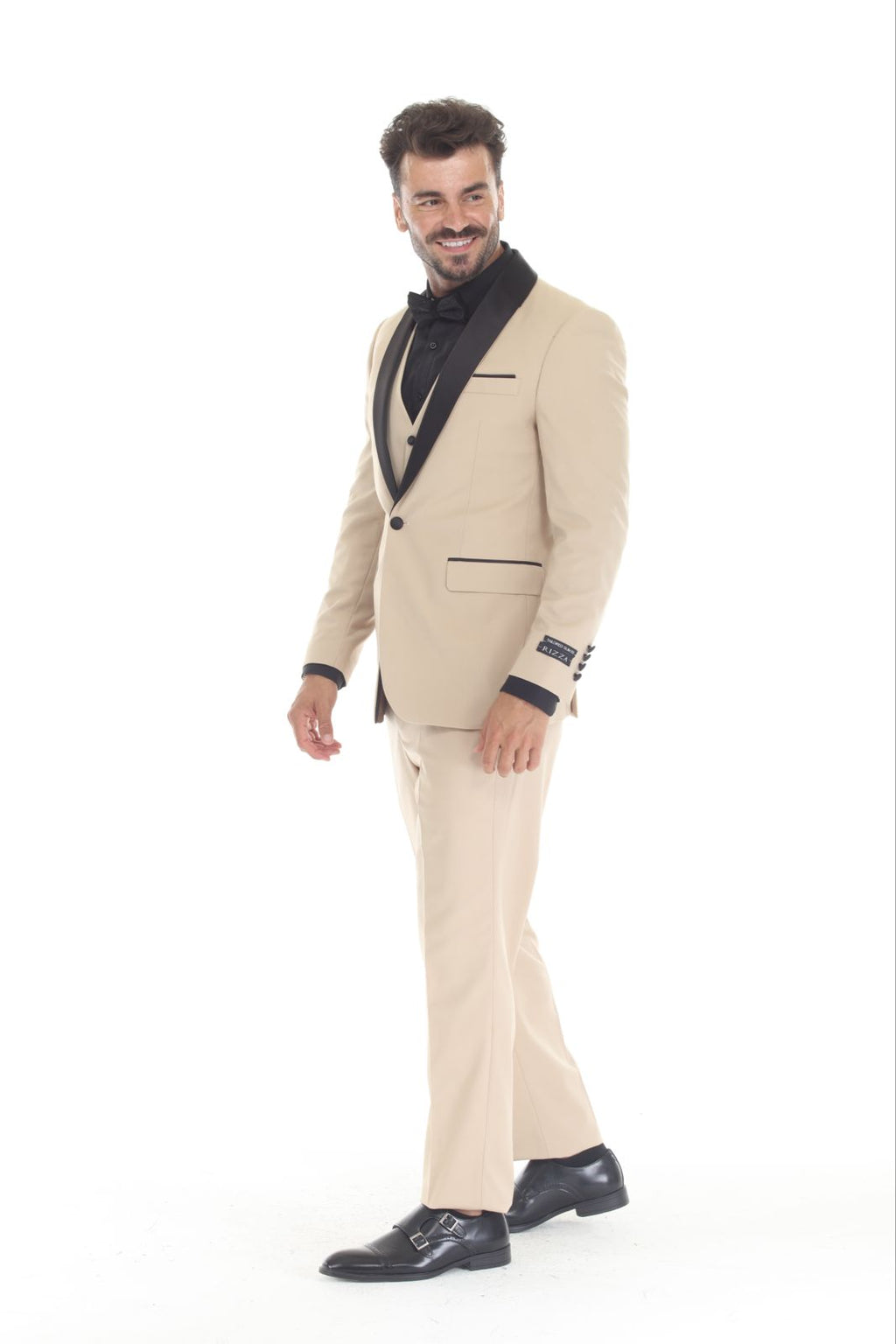 Check out new 3 pieces Slim Fit Tan Shawl lapel Tuxedo