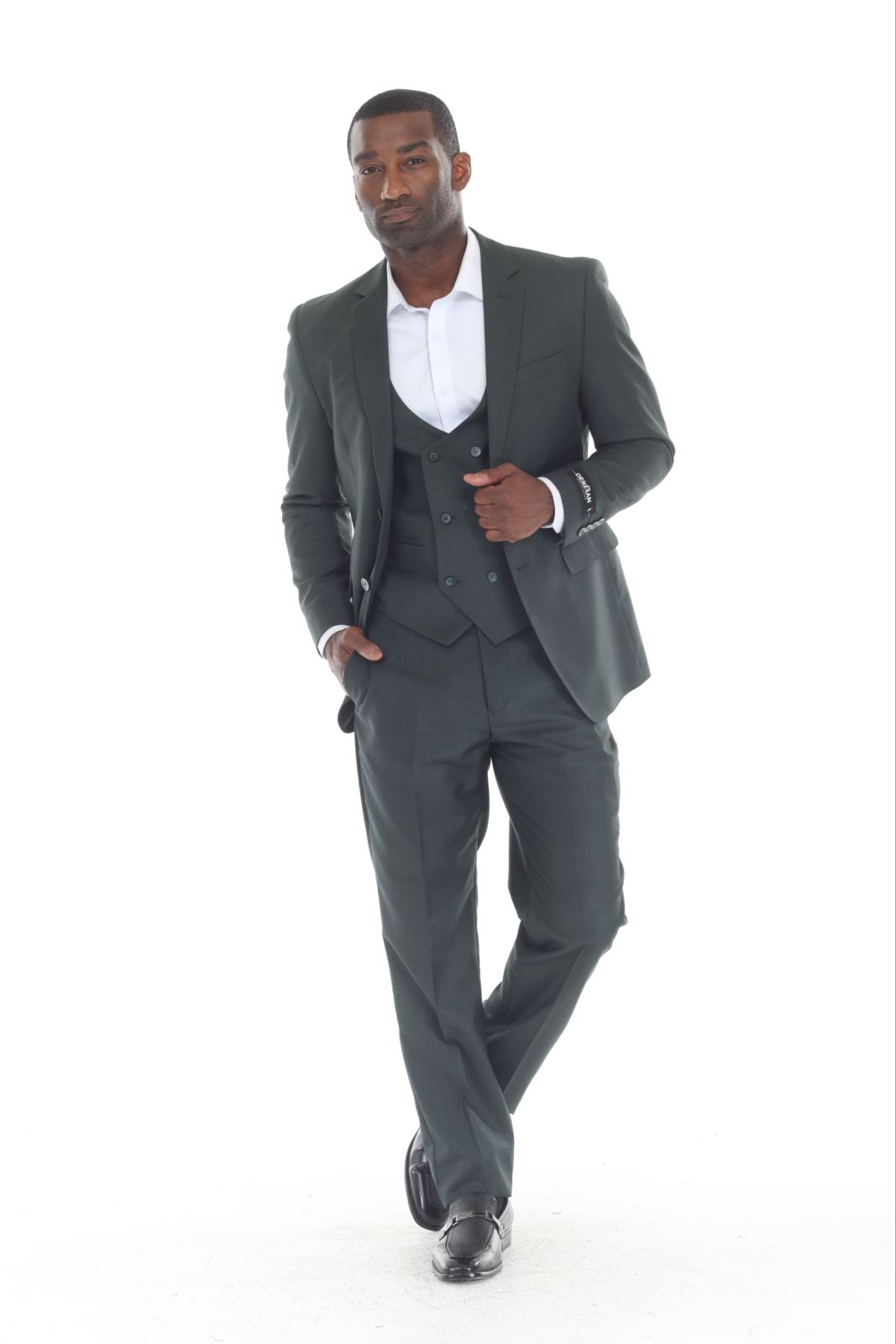 Check out new 3 pieces Slim Fit Green Suit Jacket, Double Breast Vest, Expandable Pants active 2 way Stretch Fabric