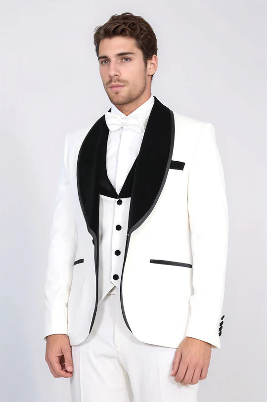 Classic Velvet Lapel White Tuxedo Suit