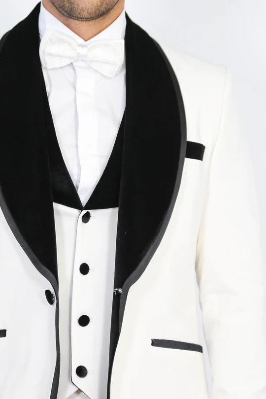 Classic Velvet Lapel White Tuxedo Suit